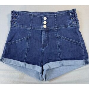 Almost Famous High Rise Shorts Size 9 Stretch Jean Button Fly Tie‎ Side